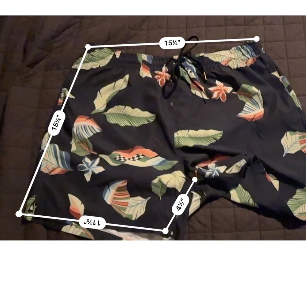 Vans Mens Large Tropical Floral Checkerboard Swim‎ Trunks Black Board Shorts
